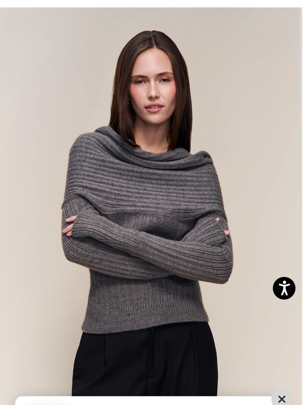Guizio Women’s Charcoal Gray Ribbed Off-Shoulder Sweater M NWT